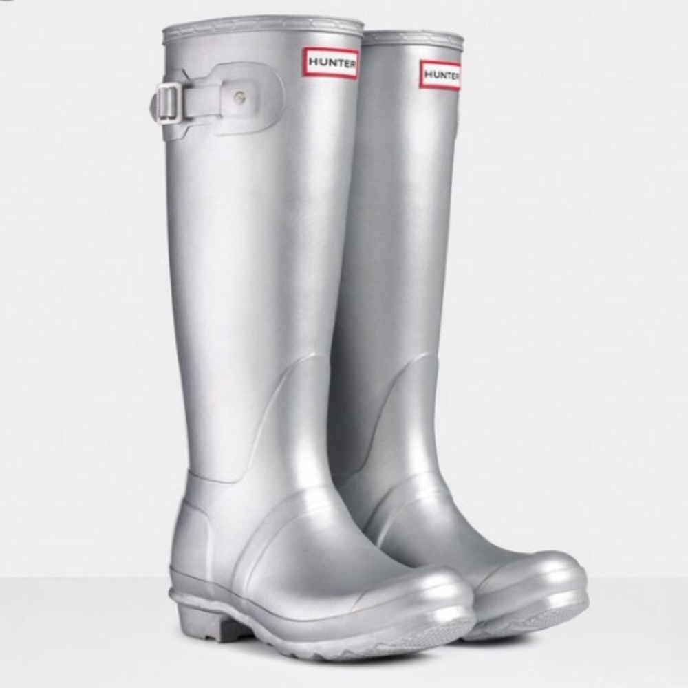 Hunter Original Tall Silver Rain Boots GUC